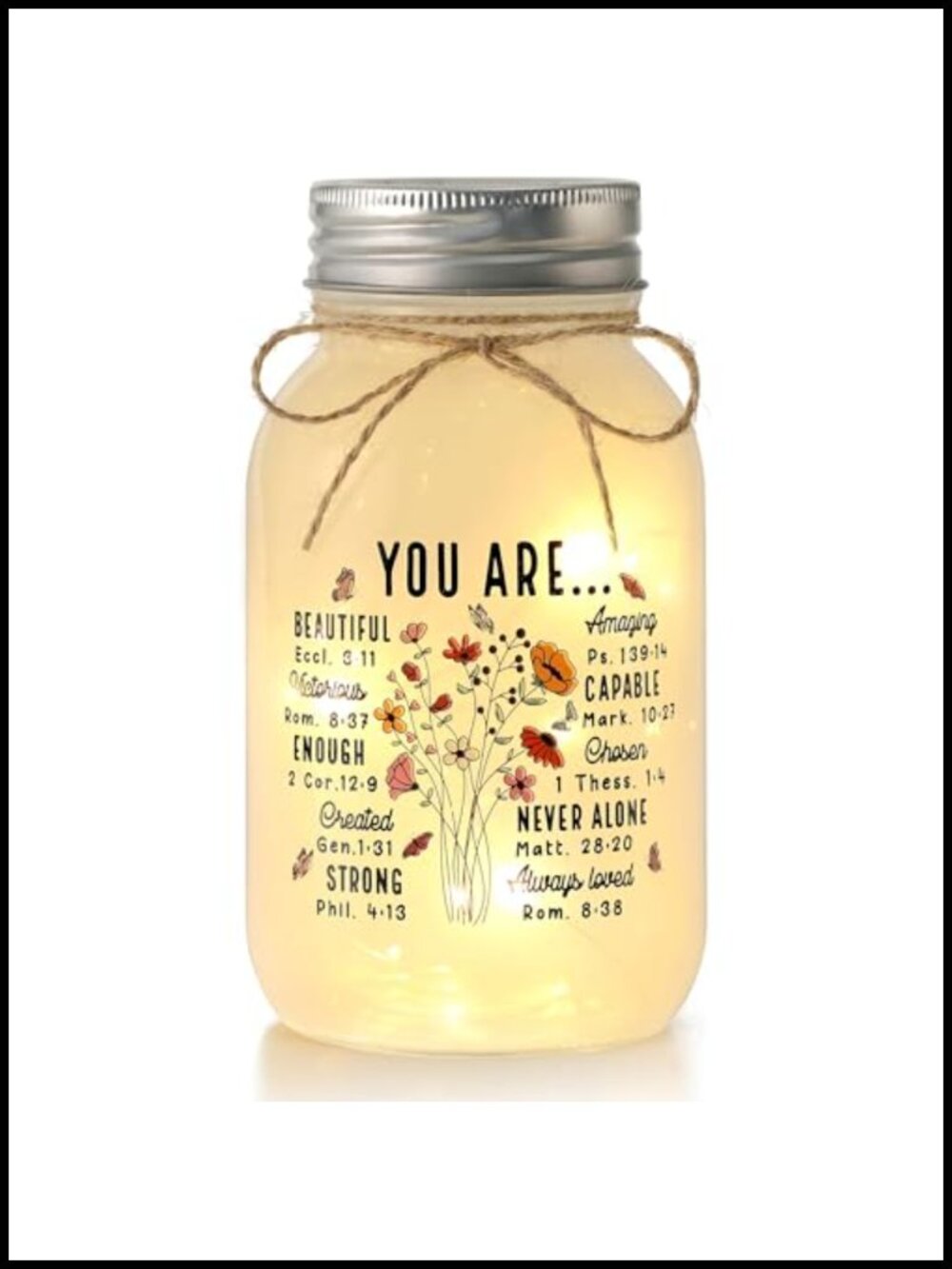 LED Mason Jar Night Light Scripture Birthday Gift for Women